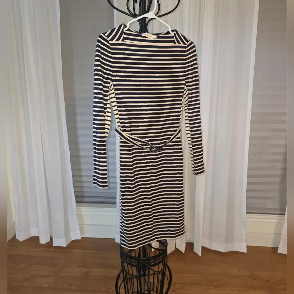 Tory Burch Black and White Striped Long Sleeve Dress